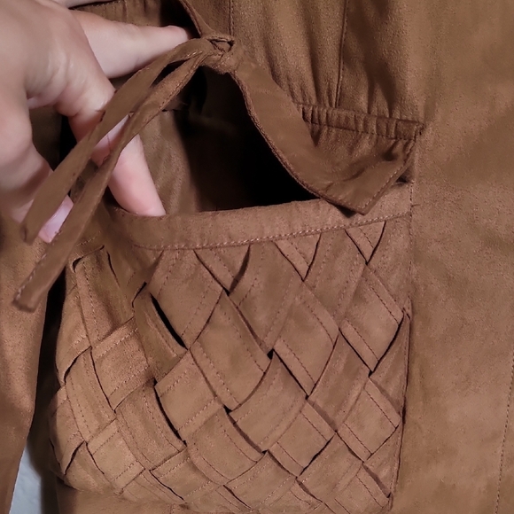 Vintage Faux Suede Fringe Jacket Brown Tan Size 12 Boho Western Y2K Blazer - Picture 5 of 12